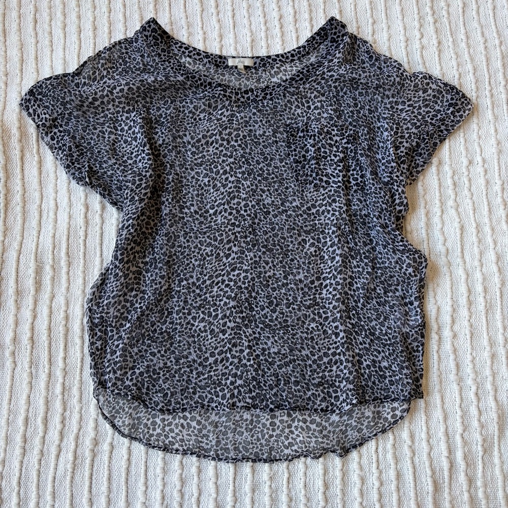 Joie 100% Silk Cheetah Leopard Animal Print Gray Black Tee Shirt Top Small